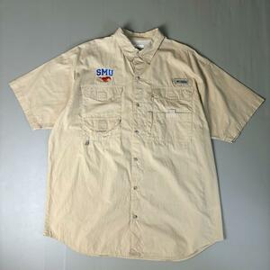 古着 コロンビア PFG フィッシングシャツ 半袖シャツ 企業ロゴ ベージュ L