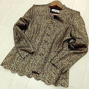 B ◎ 【商品ランク:B】ジバンシィ GIVENCHY 花 総柄 ラメ 長袖 ボタン ジャケット size10 レディース アウター 婦人服 ゴールド 金色系