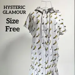 【かわいい⭐HYSTERICGLAMOUR】グレー　バナナ総柄　半袖パーカー