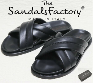 新品箱付き【SANDALS FACTORY】人気完売 イタリア製 レザー クロス サンダル 黒 42(26.5cm) v5125