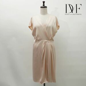 DIANE von FURSTENBERG ダイアンフォンファステンバーグ シルク混 カシュクールデザインワンピース 膝丈 レディース ピンク サイズ2*MC681