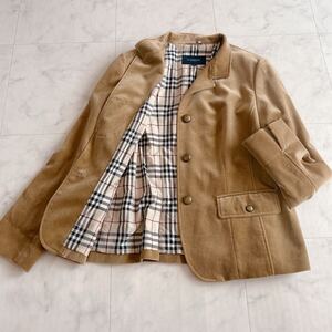 極美品★大きいサイズ46/2XL★バーバリーロンドン BURBERRY LONDON★テーラードジャケット ベロア★ノバチェック★ゴールドボタン