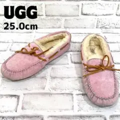 UGG アグ モカシン リボン フラット ボア 防寒 スエード ピンク 25cm