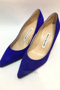 経堂)Manolo Blahnik マノロブラニク スエード ポインテッドトゥ ハイヒール パンプス レディース ブルー サイズ36