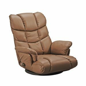 【新品】座椅子 幅64cm ブラウン 合皮 肘付き 13段リクライニング 360度回転 日本製 スーパーソフトレザー座椅子 神楽 完成品 リビング