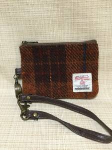 パスケース＆コインケース ストラップ付き チェック 【HARRIS TWEED/ハリスツイード】 リール付き 小銭入れ,小物入れ