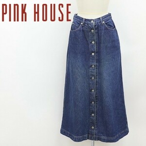 ◆PINK HOUSE ピンクハウス フロントボタン デニム ロング スカート インディゴブルー L