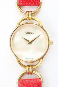 GUCCI グッチ 6000.2.L クォーツ 2針 レディース 腕時計 シェル文字盤 ゴールドカラー 社外ベルト 3224-HA