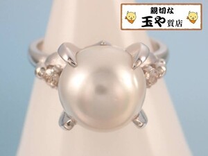 パール10ミリ ダイヤ0.06ct デザイン プラチナ リング 11号