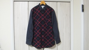 COMME des GARCONS SHIRT ニット切替長袖シャツ L 紺☆コムデギャルソンシャツ ネイビー