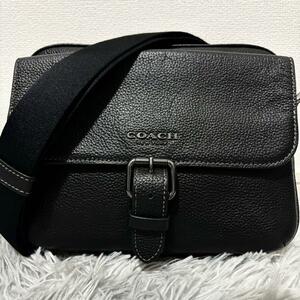 1円～【極美品】COACH コーチ ショルダーバッグ ハドソン クロスボディ メンズ ブラック レザー メッセンジャー ビジネス 通勤 おでかけ