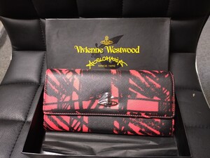 【未使用/現状品】Vivienne Westwood 32886 SAFIANO TARTAN フラップ長財布 小銭入れ付き レッド＋ブラックタータン