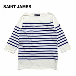 ☆HANNI着 SAINT JAMES セントジェームス ナバル 7分袖 ボートネック ボーダー カットソー 青白 T0 フランス製 長袖 Tシャツ ロンT 古着