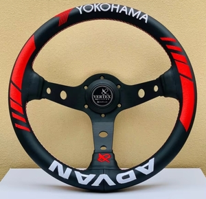 ②VERTEX+ADVANタイプ スポーツステアリングホイール カスタム レザーステアリング ハンドル 本革 330mm 13インチ 社外品