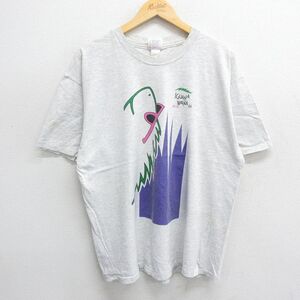 XL/古着 ヘインズ 半袖 ビンテージ Tシャツ メンズ 90s イグアナ カンクン 大きいサイズ クルーネック 薄グレー 霜降り 24may31 中古