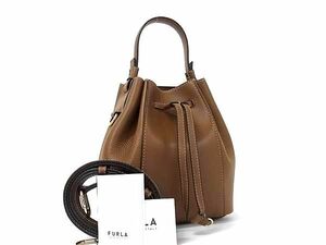 1円 ■極美品■ FURLA フルラ ミアステラ レザー 巾着型 2WAY クロスボディ ショルダーバッグ ハンドバッグ ブラウン系 AZ6604