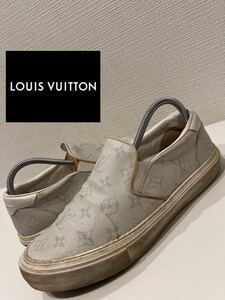 ★イタリア製★LOUIS VUITTON★ルイヴィトン★モノグラム★スリッポン★レザー★ローカットスニーカー★グレー★UK7.5★26.5cm相当★MS1116