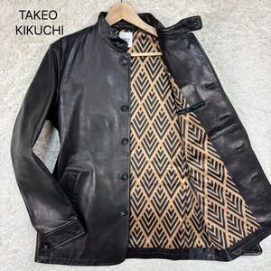 【美品 希少サイズL】 TAKEO KIKUCHI 【圧倒的高級感】 タケオキクチ メンズ レザーコート ジャケット アウター 裏地 総柄 羊革 ラムレザー