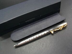 ■美品■ MIKIMOTO ミキモト パール約３mm 本真珠 ツイスト式 ボールペン 筆記用具 文房具 シルバー系×ゴールド系 DF1068