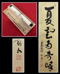 【千寿】大徳寺派 高桐院 松永剛山 夏雲多奇峰 一行 紙本 ddd47◆箱/茶道具/古美術/時代品/掛軸/100013924