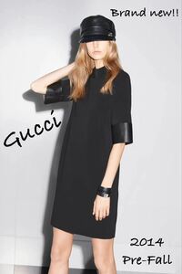 2014.Pre-Fall ■未使用■ Gucci/グッチワンピース/ドレス モックネック/７部袖 ラムレザー・羊革 国内正規未使用・ラムレザーストレッチ 2