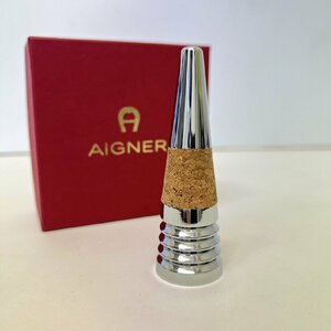 【86】【併売】未使用品 AIGNER アイグナー ワインストッパー ボトルストッパー シルバー×コルク 箱付き 約8.5×2.5cm