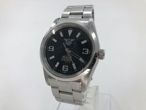 【稼働品!!】エルジン・エクスプローラー風ウォッチ・ブラック(黒)文字盤[ELGIN AUTOMATIC]自動巻式メンズ腕時計【中古品】