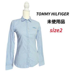 TOMMY HILFIGER ストライプ長袖シャツ・明るい青&白 82909