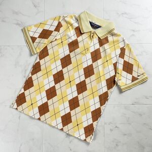 美品 Munsingwear マンシングウェア ゴルフウェア アーガイルチェック 半袖ポロシャツ トップス レディース 黄色系 サイズM*TC198