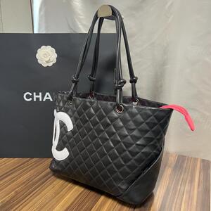 ★美品 シールあり★CHANEL シャネル トートバッグ カンボンライン マトラッセ ココマーク CCマーク ラムスキン ブラック