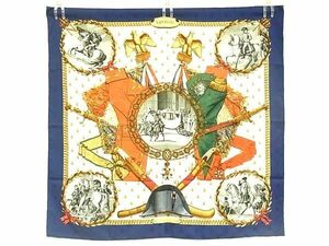 1円 ■極美品■ HERMES エルメス NAPOLEON【ナポレオン】カレ90 シルク100％ 大判 スカーフ ストール ショール ネイビー系 AZ4325