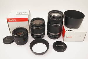 c-2●売り切り●Canon●EF 50mm F1.8 II●EF-S 18-55mm F3.5-5.6 IS EW-60C●EF-S 55-250mm F4-5.6 IS ET-60 レンズ フード●ジャンク品●