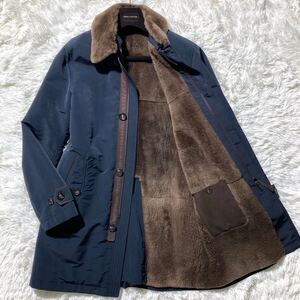 定価180万!!!エルメネジルドゼニア【圧倒的最高級!!!驚愕のヌートリア毛皮!!!】Ermenegildo Zegna レザー ファー ステンカラーコート 48 紺