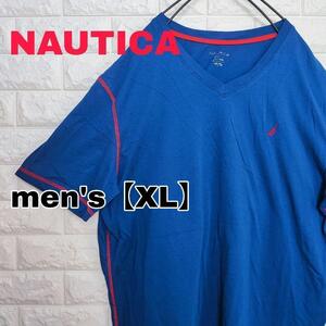 A226【NAUTICA】Vネック　半袖Tシャツ【メンズXL】ブルー