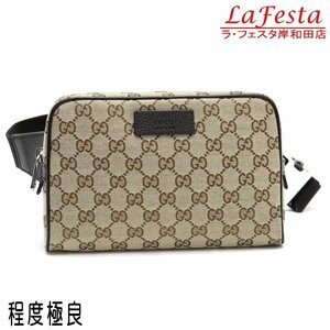 ◆ 本物 美品 ◆ GUCCI グッチ ウエストバッグ ウエストポーチ ボディバッグ GG キャンバス レザー ブラウン 茶 シルバー金具 人気 449174