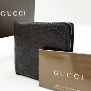 1円 ■美品■ GUCCI グッチ 146226 グッチシマ Gg柄 レザー 二つ折り 財布 ウォレット 札入れ 小銭入れ ダークブラウン系 FA6031