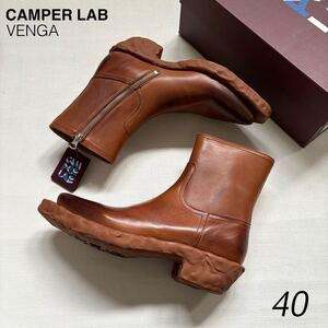 新品 カンペール ラボ CAMPER LAB ジップアップ レザー カウボーイ ブーツ VENGA ヴェンガ 40 メンズ 25.5㎝ ブラウン 送料無料