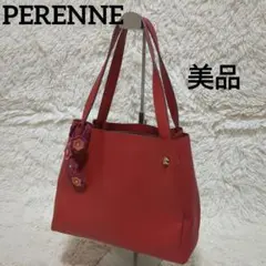 【美品】PERENNE　ハンドバッグ　お花モチーフ　レッド×ゴールド金具