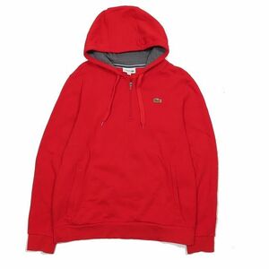 ラコステ LACOSTE SPORT プレミアム スウェット フーディ パーカー プルオーバー ハーフジップ 赤 レッド L メンズ