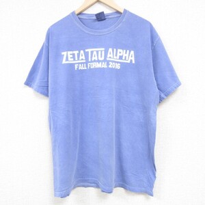 XL/古着 半袖 Tシャツ メンズ ギター コットン クルーネック 薄紺 ネイビー 24mar15 中古