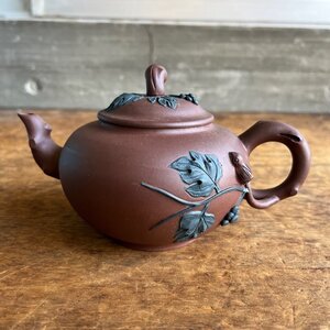 中国茶器 急須 茶壺 朱泥 紫砂 茶器 ぶどうの葉 茶道具 中国美術 現状品 直接引取歓迎(横浜市) digjunkmarket