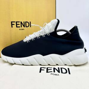 1円 【美品】 FENDI フェンディ 【圧倒的高級感】メンズ ズッカ スニーカー シューズ 靴 ファブリック ニット ネオプレーン ブラック 26.0