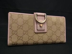 1円 GUCCI グッチ141412 アビー GG柄 GGキャンバス×レザー 二つ折り 長財布 ウォレット ベージュ系 AZ4885