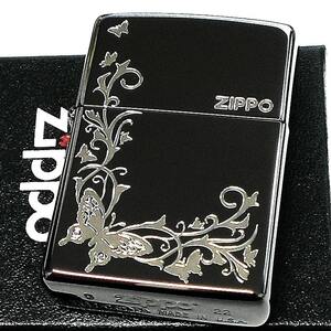 ZIPPO ライター バタフライ ジッポ ロゴ ブラックニッケル 蝶 可愛い 銀差し かわいい おしゃれ 黒 女性 レディース ギフト プレゼント