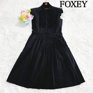 良品　FOXEY フォクシー　ノースリーブ　ワンピース　プリーツ　黒