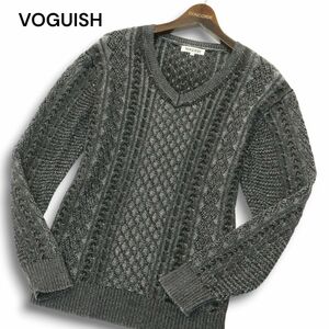 VOGUISH ヴォーギッシュ ルパート アラン編み★ Vネック ニット セーター Sz.L　メンズ 黒　A4T12398_B#K