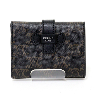 セリーヌ CELINE ファインストラップ付きウォレット トリオンフキャンバス & ラムスキン 三つ折り財布 10H482DB7.38SI 未使用品