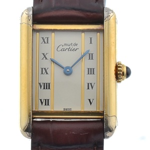 値下 カルティエ CARTIER 5057001 マストタンク ヴェルメイユ SV925(GP)/レザー クォーツ レディース G#133547