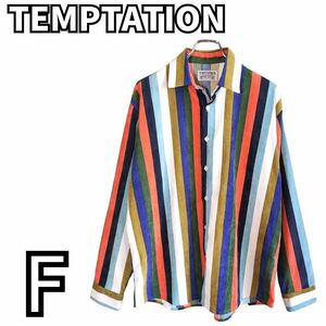 【圧巻のビックシルエット】　テンプテーション TEMPTATION　長袖 シャツ ストライプ 総柄 マルチストライプ　マルチカラー　フリーサイズ