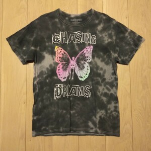 USA古着卸 Lサイズ CHASING DREAMS スカルバタフライ プリント タイダイ染め Tシャツ 